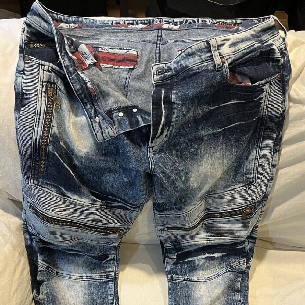 Rockstar Sushi Men's Factory Distressed Moto Fly Button Jeans Sz 44